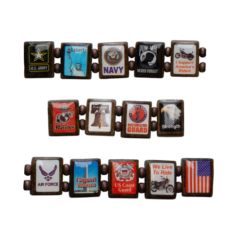 American Veteran (AV 14 tile) - Fundraising Bracelet-Wrist Story Products-100 Pack-Dark Wood-Wrist Story Products